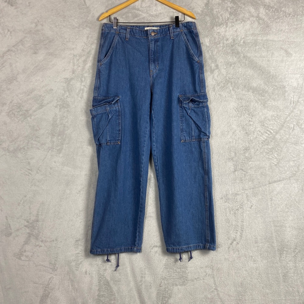 Levis 94 Baggy Cargo Jeans Womens 30 Medium Wash Blue High Rise Denim A4707-0014